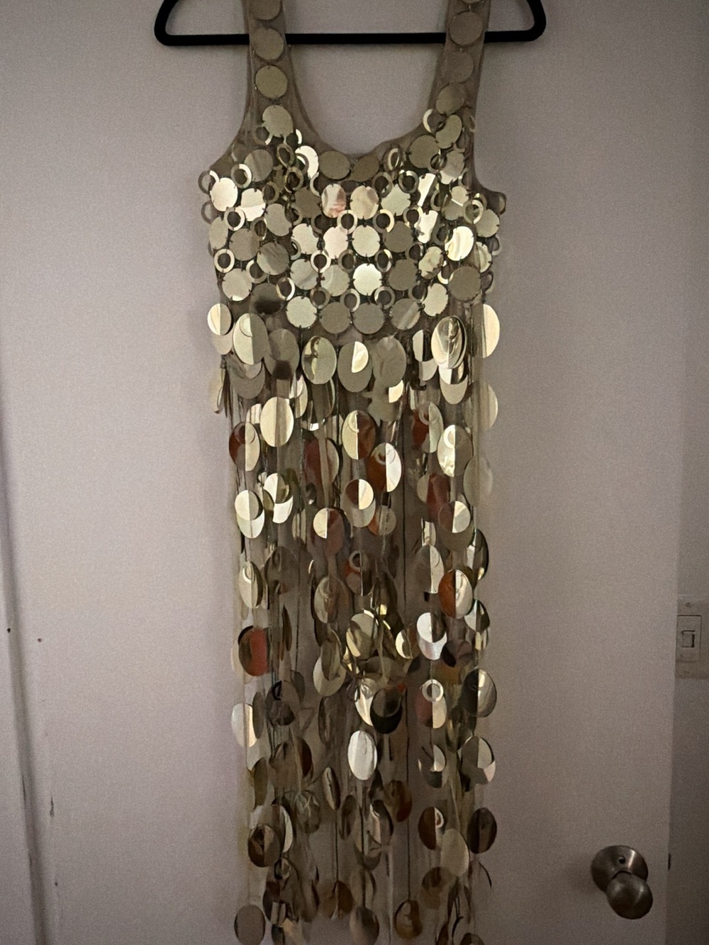 ARRANGE futurist sequin crop top with long 3D fringe hem in gold